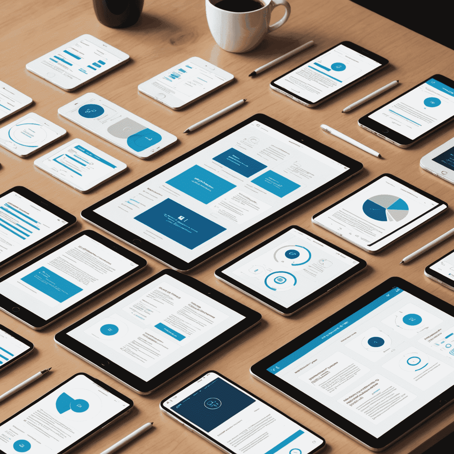 Infografía que muestra el proceso de diseño responsivo, desde wireframes hasta el producto final en diferentes dispositivos